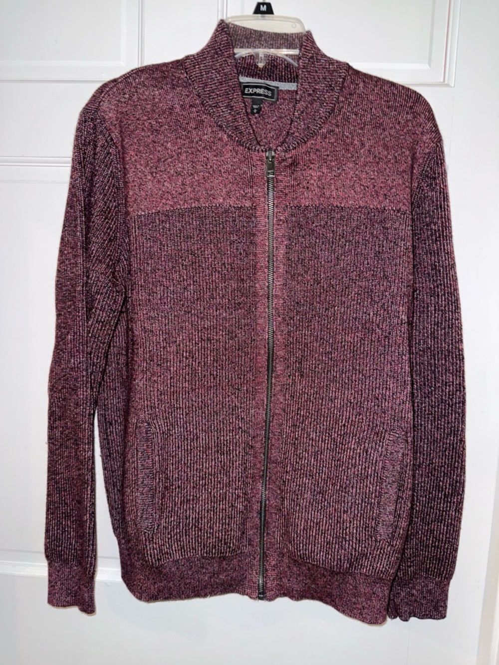 Express Men's Marled Wine Zip-Up Sweater